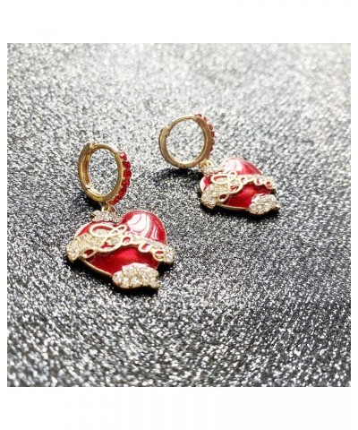 Unique Dainty Sparkly Crystal Red Heart Dangle Drop Earrings Elegant 14k Gold Chic Love Heart Huggie Hoop Earrings for Women ...