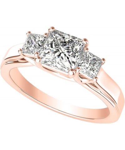 3 Three Stone Princess Diamond Engagement Ring 14K Rose Gold (I-J Color Value) 0.5 carats $361.80 Rings