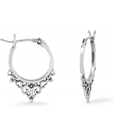 Jewelry Sterling Silver Bohemian Filigree Snap Down Hoop Earrings $19.80 Earrings