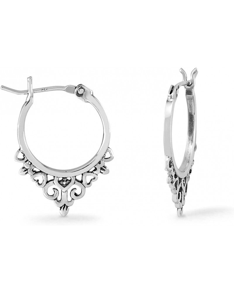 Jewelry Sterling Silver Bohemian Filigree Snap Down Hoop Earrings $19.80 Earrings