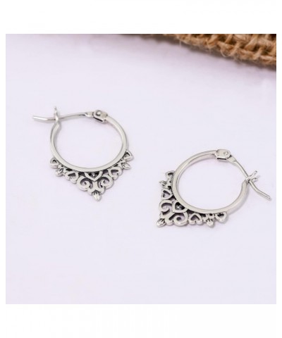 Jewelry Sterling Silver Bohemian Filigree Snap Down Hoop Earrings $19.80 Earrings