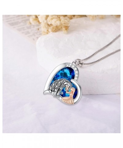 Wolf/Tiger/Lion/Bunny/Dragon/Fox/Dinosaur/Horse/Cat and Girl Necklace 925 Sterling Silver Moonstone/Abalone Shell Pendant Ani...