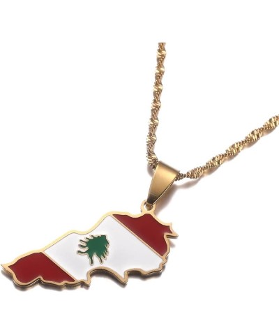 Liban Map With Flag Pendant Necklace Jewelry Lebanon Map Chain Necklace gold $8.99 Necklaces