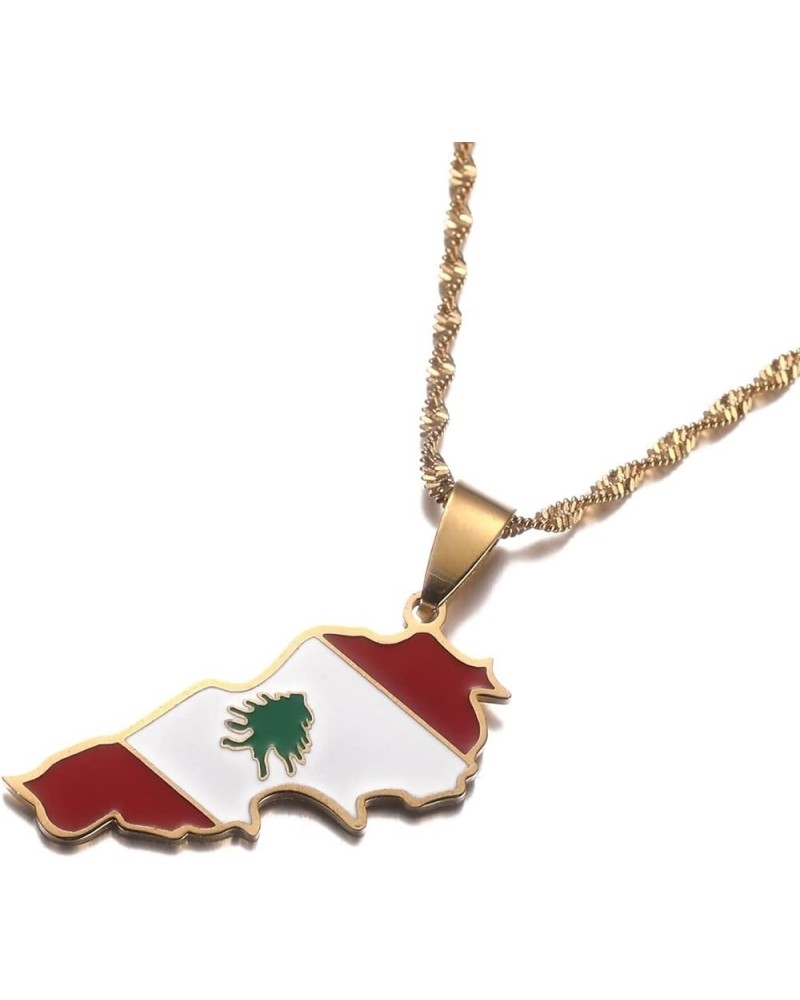 Liban Map With Flag Pendant Necklace Jewelry Lebanon Map Chain Necklace gold $8.99 Necklaces