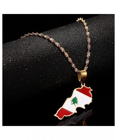 Liban Map With Flag Pendant Necklace Jewelry Lebanon Map Chain Necklace gold $8.99 Necklaces