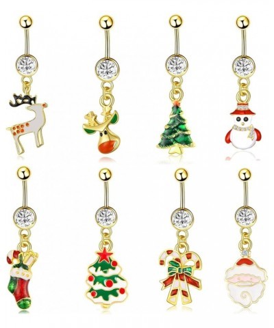 8 Pcs Christmas Dangle Belly Button Rings Navel for Women Curved Barbell Piercing 14G CZ Christmas Themed Piercing Set 8Pcs $...