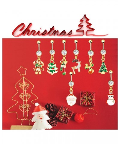 8 Pcs Christmas Dangle Belly Button Rings Navel for Women Curved Barbell Piercing 14G CZ Christmas Themed Piercing Set 8Pcs $...