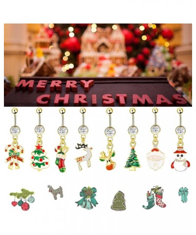 8 Pcs Christmas Dangle Belly Button Rings Navel for Women Curved Barbell Piercing 14G CZ Christmas Themed Piercing Set 8Pcs $...