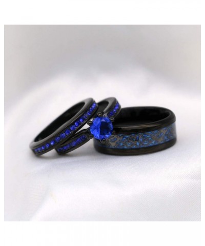 Couple Rings Black Plated Round cut Blue Cz Womens Wedding Ring Sets Stainless Steel Men Wedding Band Blue1 Women size8 $9.40...