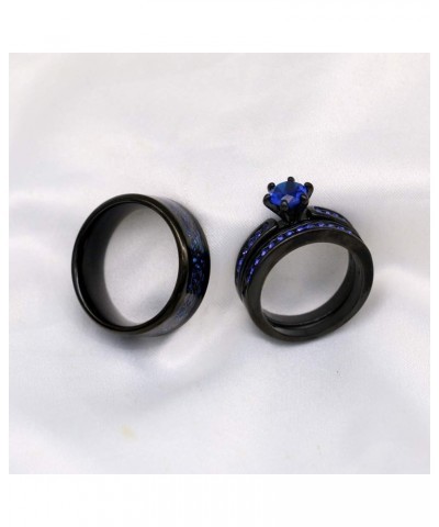 Couple Rings Black Plated Round cut Blue Cz Womens Wedding Ring Sets Stainless Steel Men Wedding Band Blue1 Women size8 $9.40...