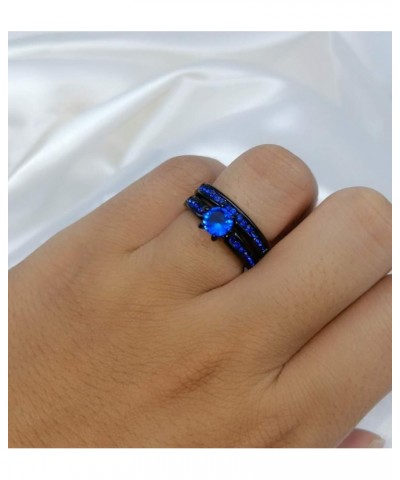 Couple Rings Black Plated Round cut Blue Cz Womens Wedding Ring Sets Stainless Steel Men Wedding Band Blue1 Women size8 $9.40...