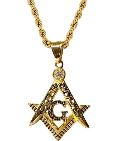 Men Women 925 Italy 14k Gold Finish Iced Triangle G Freemason Symbol Masonic Ice Out Pendant Stainless Steel Real 2.5 mm Rope...