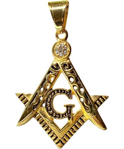 Men Women 925 Italy 14k Gold Finish Iced Triangle G Freemason Symbol Masonic Ice Out Pendant Stainless Steel Real 2.5 mm Rope...