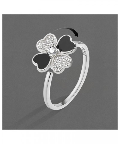 Four-Leaf Clover Fidget Spinner Rings for Women Girls Sterling Silver Plated CZ Heart Flower Anxiety Rotate Freely Inspiratio...