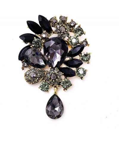 Vintage Wedding Bridal Big Blue Crystal Rhinestone Tear drop Brooch Pin for Women black $7.79 Brooches & Pins