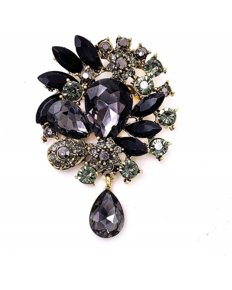 Vintage Wedding Bridal Big Blue Crystal Rhinestone Tear drop Brooch Pin for Women black $7.79 Brooches & Pins