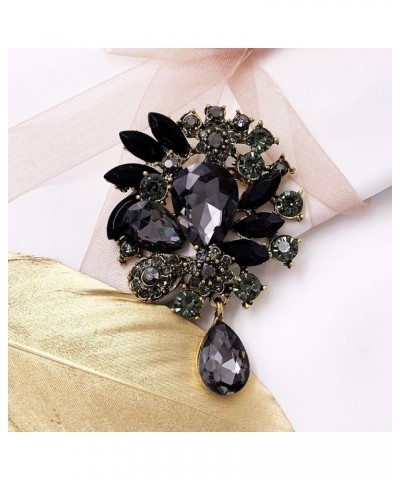 Vintage Wedding Bridal Big Blue Crystal Rhinestone Tear drop Brooch Pin for Women black $7.79 Brooches & Pins