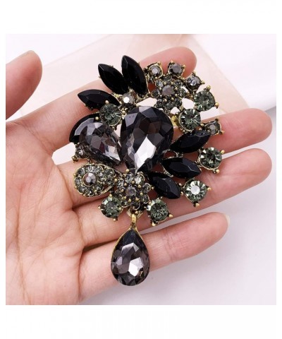 Vintage Wedding Bridal Big Blue Crystal Rhinestone Tear drop Brooch Pin for Women black $7.79 Brooches & Pins