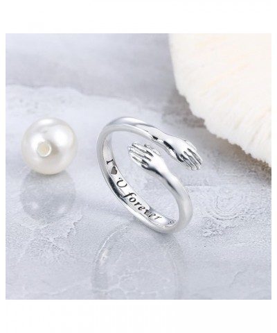 Christmas Day Gifts, Hug Ring,925 Sterling Silver Hug Rings for Women Teen Girls Silver Hugging Hands Open Promise Ring Jewel...