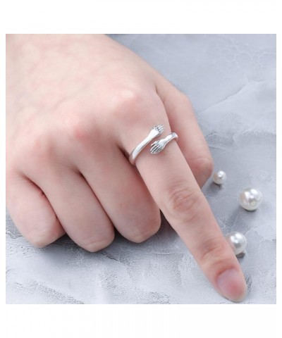 Christmas Day Gifts, Hug Ring,925 Sterling Silver Hug Rings for Women Teen Girls Silver Hugging Hands Open Promise Ring Jewel...