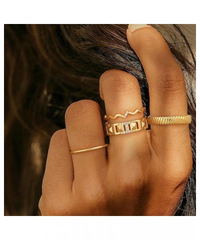 14K Gold Plated Rings for Women Trendy Stackable Chunky Ring Simple Hammered Twisted Braided Finger Jewelry Gifts for Teen Gi...