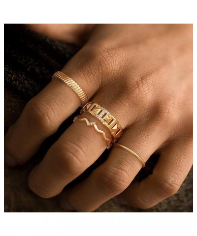 14K Gold Plated Rings for Women Trendy Stackable Chunky Ring Simple Hammered Twisted Braided Finger Jewelry Gifts for Teen Gi...