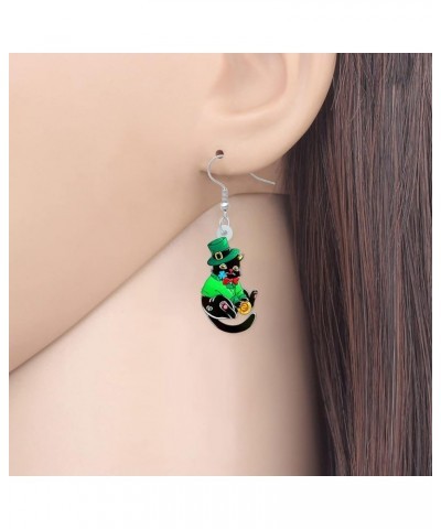 Acrylic St. Patrick's Day Green Hat Cat Earrings Kitten Dangle Jewelry Clover Cat Gifts for Cat Lovers Women Girls Black $7.6...