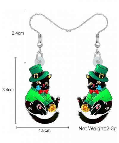 Acrylic St. Patrick's Day Green Hat Cat Earrings Kitten Dangle Jewelry Clover Cat Gifts for Cat Lovers Women Girls Black $7.6...