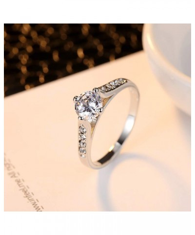 Silver Plated Round Shaped Created White Topaz CZ Filled Proposal Wedding Engagement Bridal Women Band Ring US9 C_White $4.07...