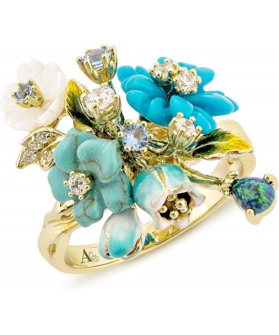 Womens 925 Silver Elegant Flower Multi Gemstones Band Ring Turquoise $24.19 Rings