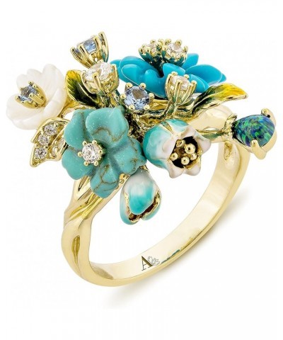 Womens 925 Silver Elegant Flower Multi Gemstones Band Ring Turquoise $24.19 Rings