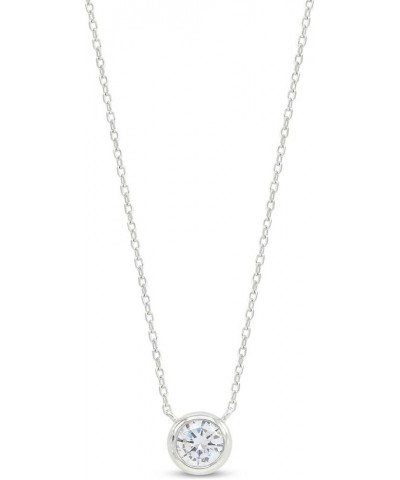 14k Gold Plated 925 Sterling Silver Sparkling Cubic Zirconia Dainty Bezel-Set Pendant Necklace with 16"+2" Chain white-gold-p...