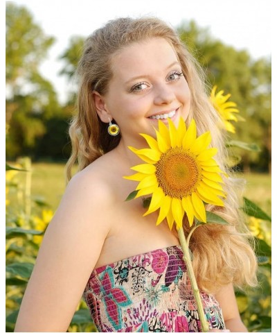 Yellow Sunflower Dangle Earrings for Women Transparent Flower Dangle Earrings silver $7.49 Earrings