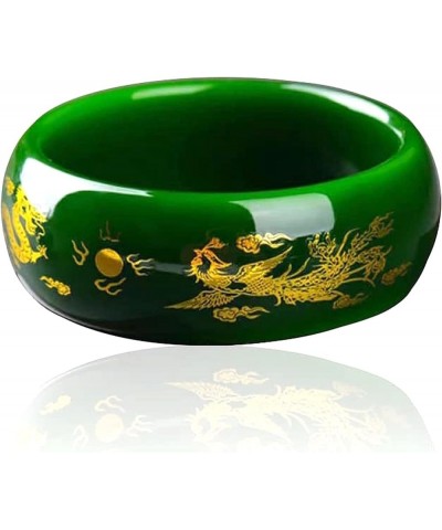 Natural Jade Bangle Bracelet for Women Dark Green Phoenix Dragon Design Widening Hetian Jade Stone Jewelry 56mm $28.56 Bracelets