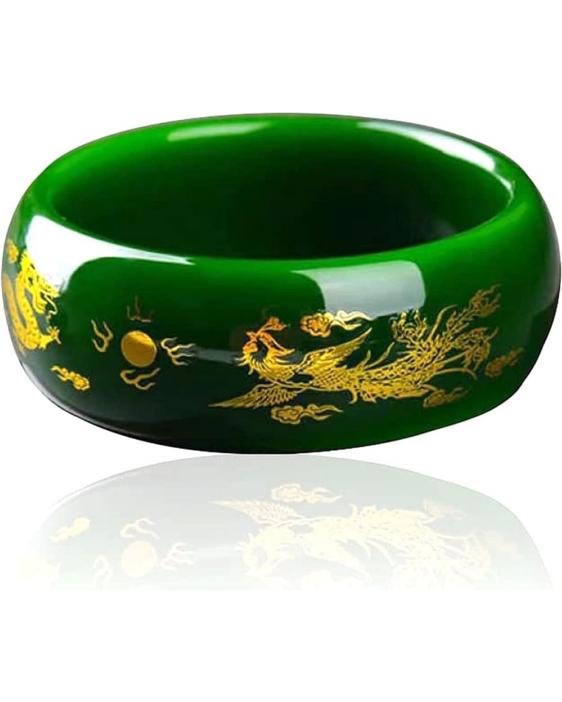 Natural Jade Bangle Bracelet for Women Dark Green Phoenix Dragon Design Widening Hetian Jade Stone Jewelry 56mm $28.56 Bracelets