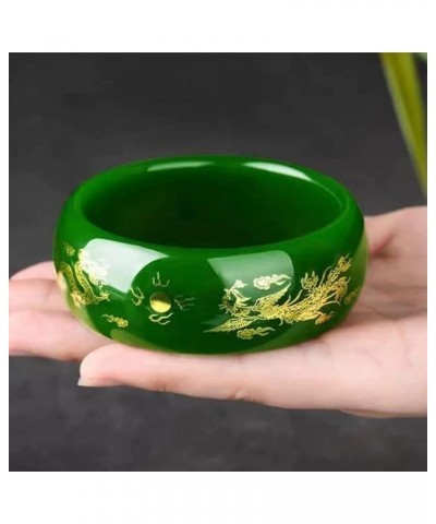 Natural Jade Bangle Bracelet for Women Dark Green Phoenix Dragon Design Widening Hetian Jade Stone Jewelry 56mm $28.56 Bracelets