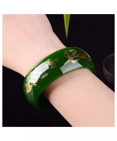 Natural Jade Bangle Bracelet for Women Dark Green Phoenix Dragon Design Widening Hetian Jade Stone Jewelry 56mm $28.56 Bracelets