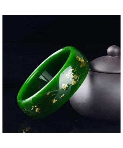 Natural Jade Bangle Bracelet for Women Dark Green Phoenix Dragon Design Widening Hetian Jade Stone Jewelry 56mm $28.56 Bracelets