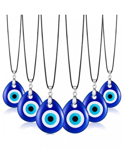 6 Pieces Evil Eye Pendant Necklace Turkish Blue Eye Necklace for Jewelry Glass Gift Eye Leather Rope Chain Necklace for Women...