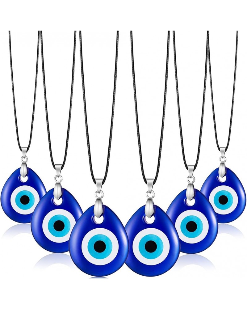 6 Pieces Evil Eye Pendant Necklace Turkish Blue Eye Necklace for Jewelry Glass Gift Eye Leather Rope Chain Necklace for Women...