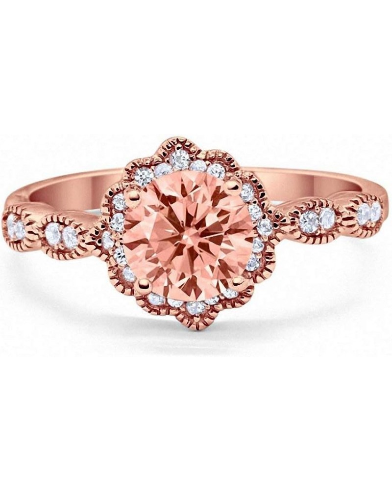 Halo Floral Art Deco Wedding Engagement Ring Round Cubic Zirconia 925 Sterling Silver Rose Tone, Simulated Morganite $19.24 R...