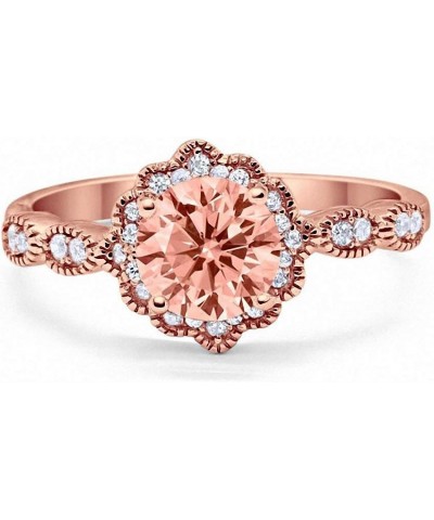 Halo Floral Art Deco Wedding Engagement Ring Round Cubic Zirconia 925 Sterling Silver Rose Tone, Simulated Morganite $19.24 R...