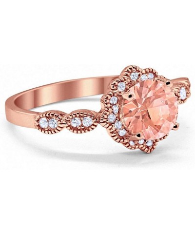 Halo Floral Art Deco Wedding Engagement Ring Round Cubic Zirconia 925 Sterling Silver Rose Tone, Simulated Morganite $19.24 R...