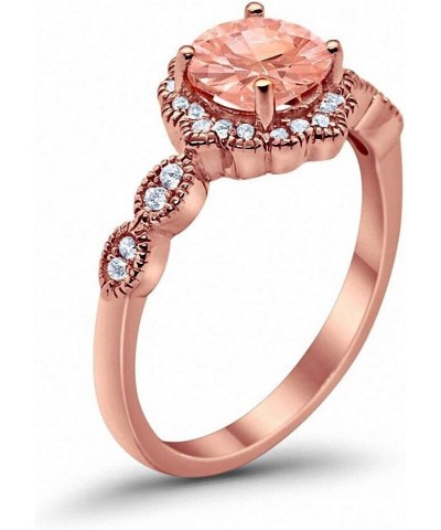 Halo Floral Art Deco Wedding Engagement Ring Round Cubic Zirconia 925 Sterling Silver Rose Tone, Simulated Morganite $19.24 R...