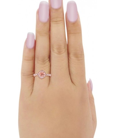 Halo Floral Art Deco Wedding Engagement Ring Round Cubic Zirconia 925 Sterling Silver Rose Tone, Simulated Morganite $19.24 R...