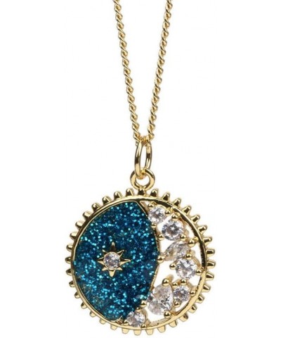 Color Rhinestone Universe Star Moon Shape Pendant Necklace Women Girls Party Jewelry Blue $6.91 Necklaces