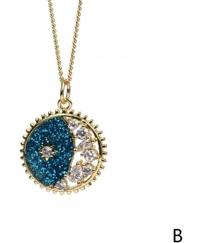 Color Rhinestone Universe Star Moon Shape Pendant Necklace Women Girls Party Jewelry Blue $6.91 Necklaces