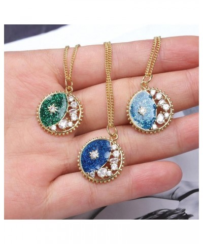 Color Rhinestone Universe Star Moon Shape Pendant Necklace Women Girls Party Jewelry Blue $6.91 Necklaces