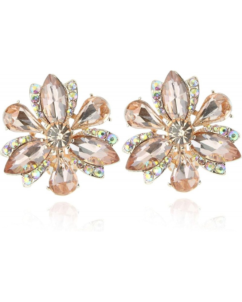 Women's Stunning Crystal Statement Stud Floral Clip On Earrings ROSE GOLD $10.29 Earrings