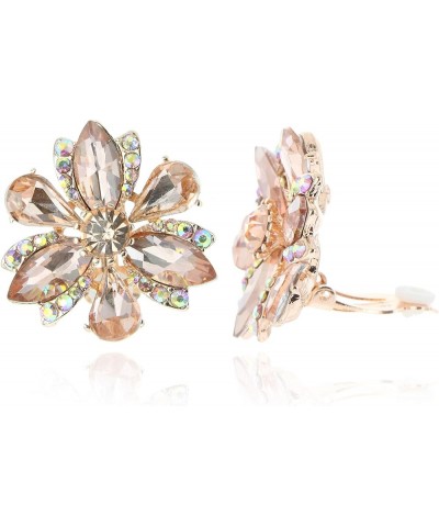 Women's Stunning Crystal Statement Stud Floral Clip On Earrings ROSE GOLD $10.29 Earrings